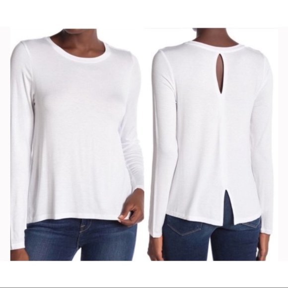 Halogen Tops - Halogen S light long sleeve tee keyhole white
